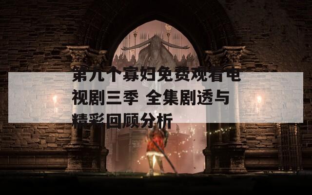 第九個(gè)寡婦免費(fèi)觀看電視劇三季 全集劇透與精彩回顧分析